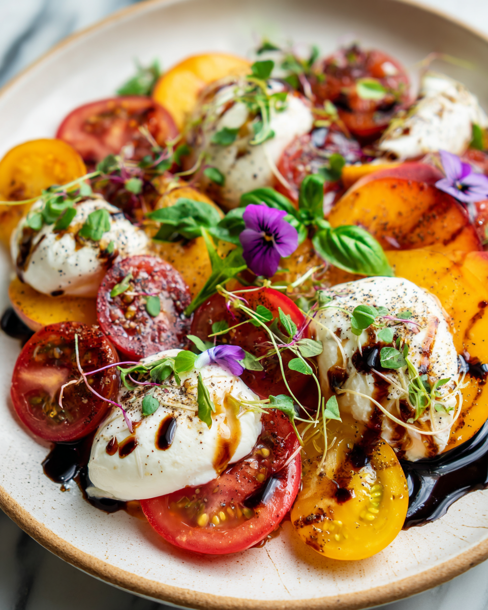 Elegant Peach Caprese Salad With Burrata Restaurant Vibes